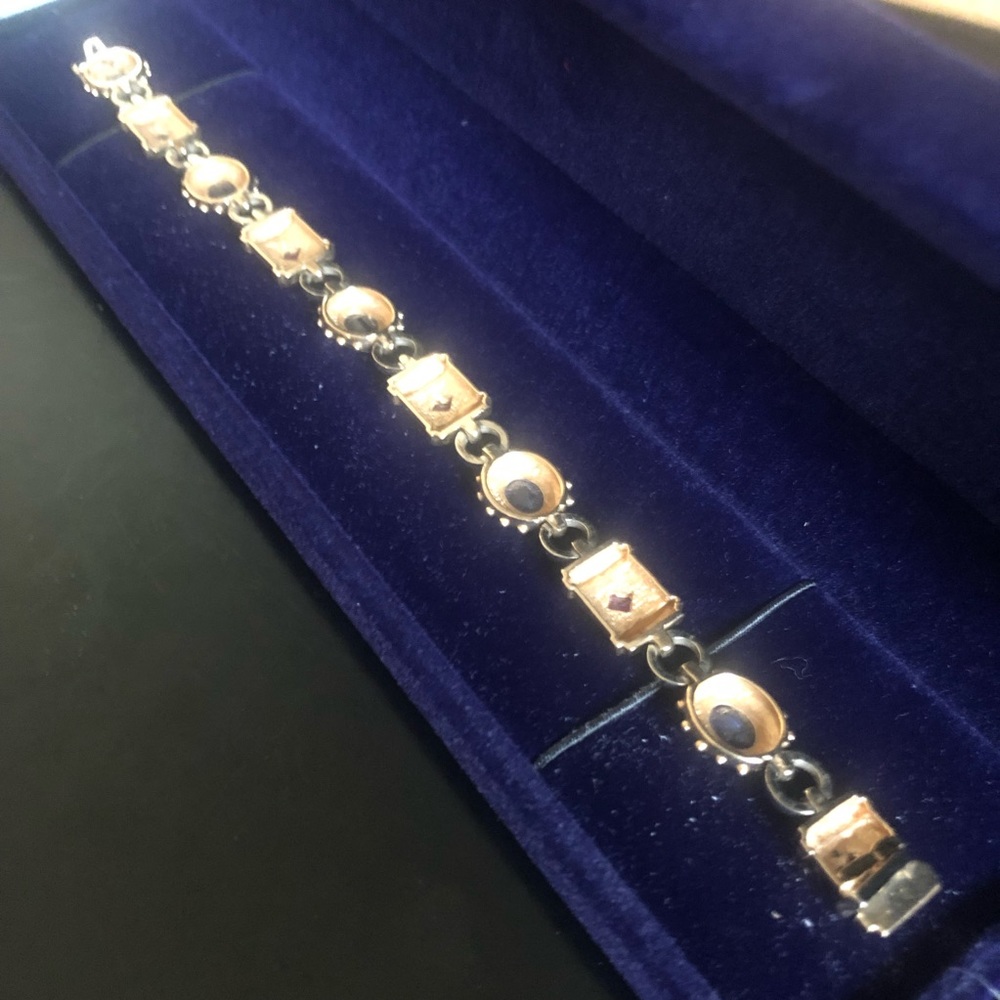 🌷Etruscan Revival Statement Bracelet Multi Colored Gemstones 14K Gold - Picture 10 of 16